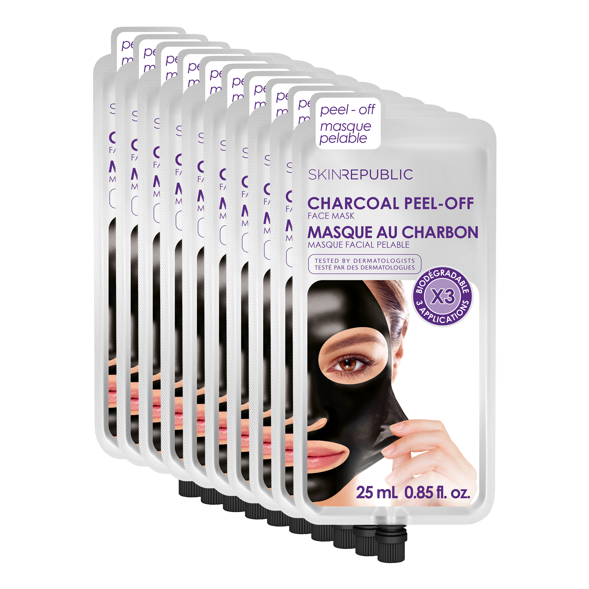 Charcoal Peel-Off Face Mask - 3 Applications, 10 Pack